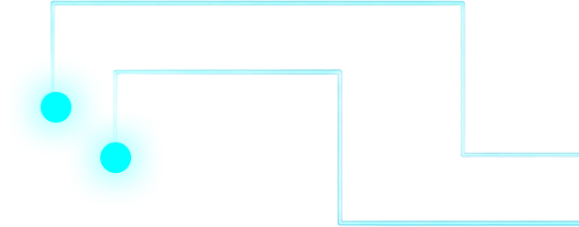 Decorative circuit trace with glowing terminals