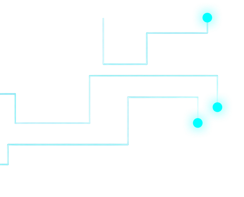 Decorative circuit trace with glowing terminals