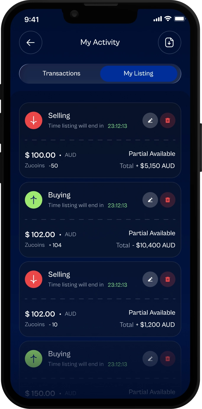 Completed trades preview on an iPhone 13